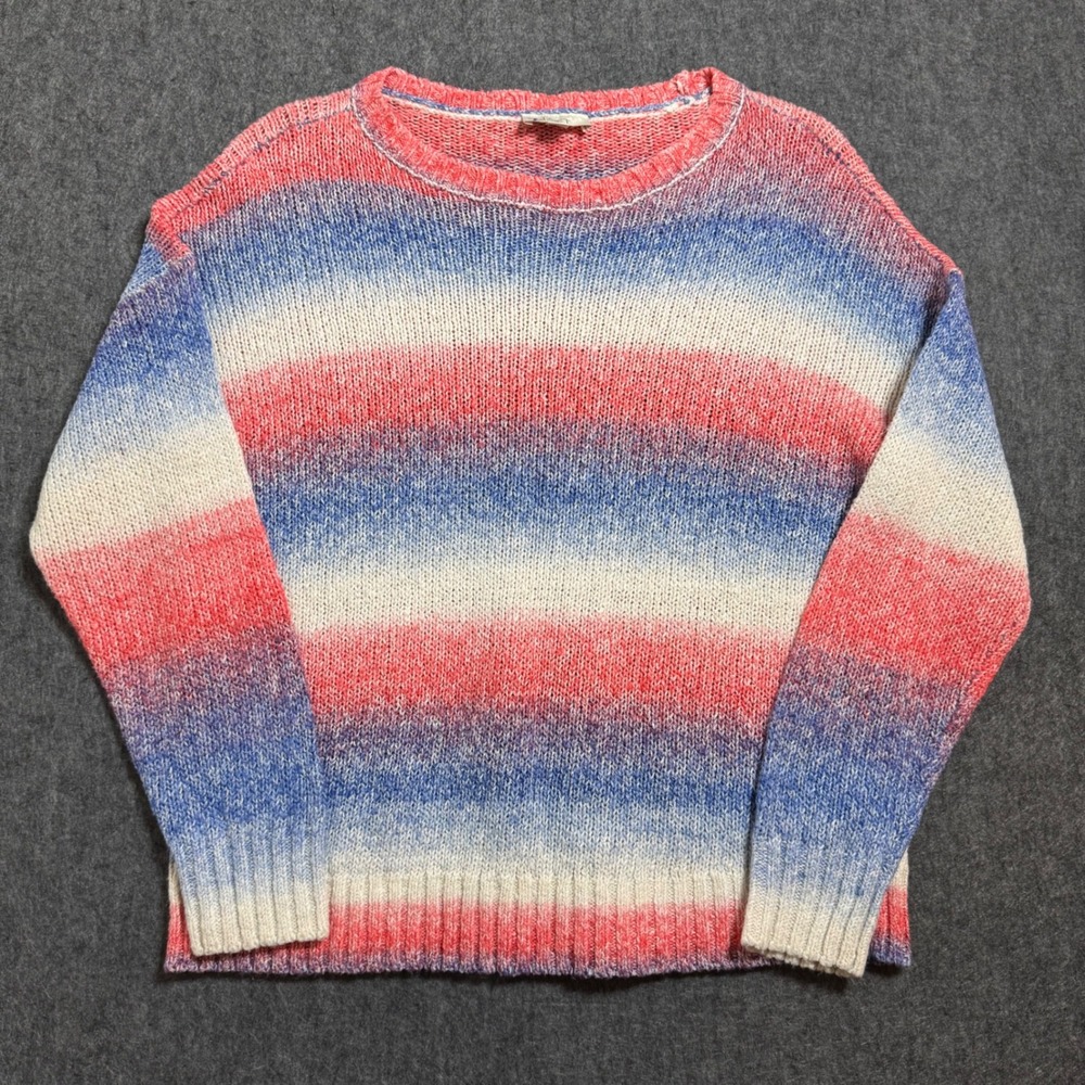 Loft Outlet Womens Large Red White Blue Ombre Striped Crew Neck Sweater Knit